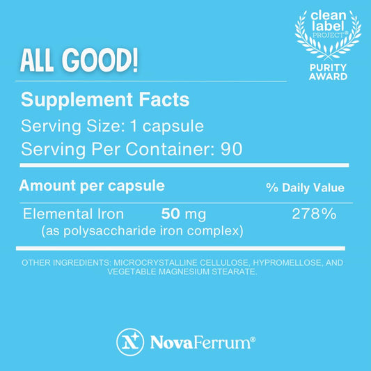 Close-up of NovaFerrum All Good iron capsules