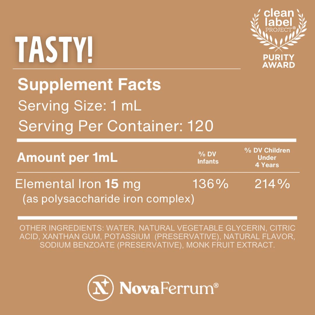 Gluten-free and sugar-free formula label for NovaFerrum Tasty