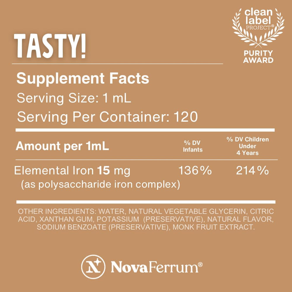 Gluten-free and sugar-free formula label for NovaFerrum Tasty