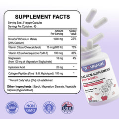 Ingredients: dicalcium malate with vitamin D3, vitamin K2, magnesium, collagen and hyaluronic acid