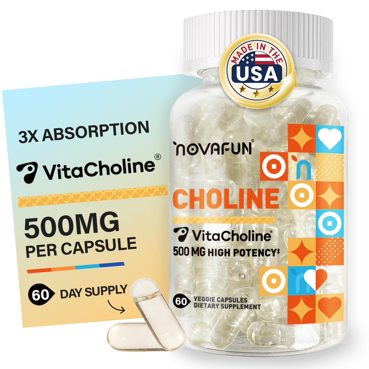 Novafun Choline 500mg bottle – 60 capsules