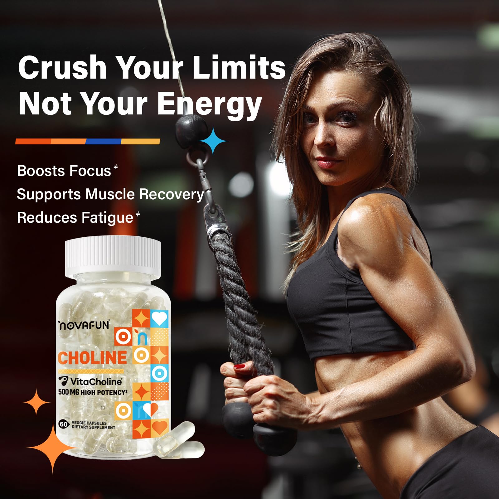 Vegan, Non-GMO, Gluten-Free icons for Novafun Choline