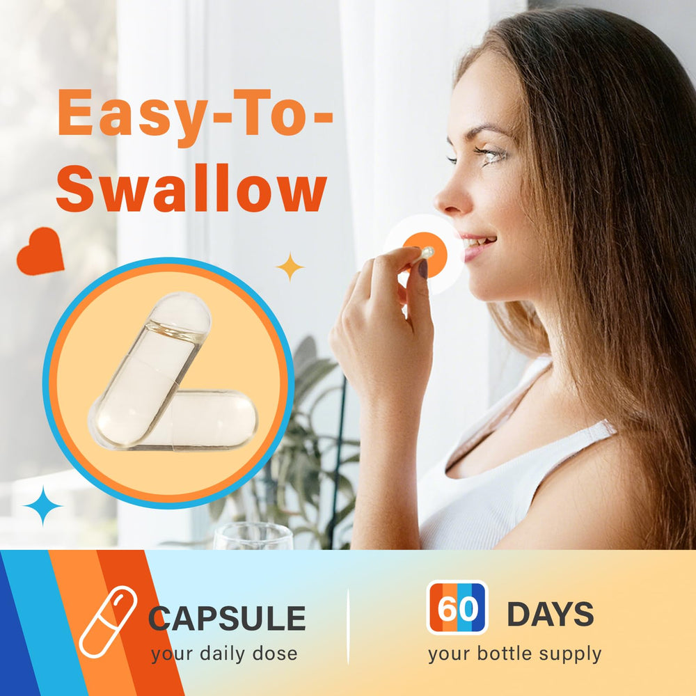 Lifestyle image of a person taking a daily choline capsule