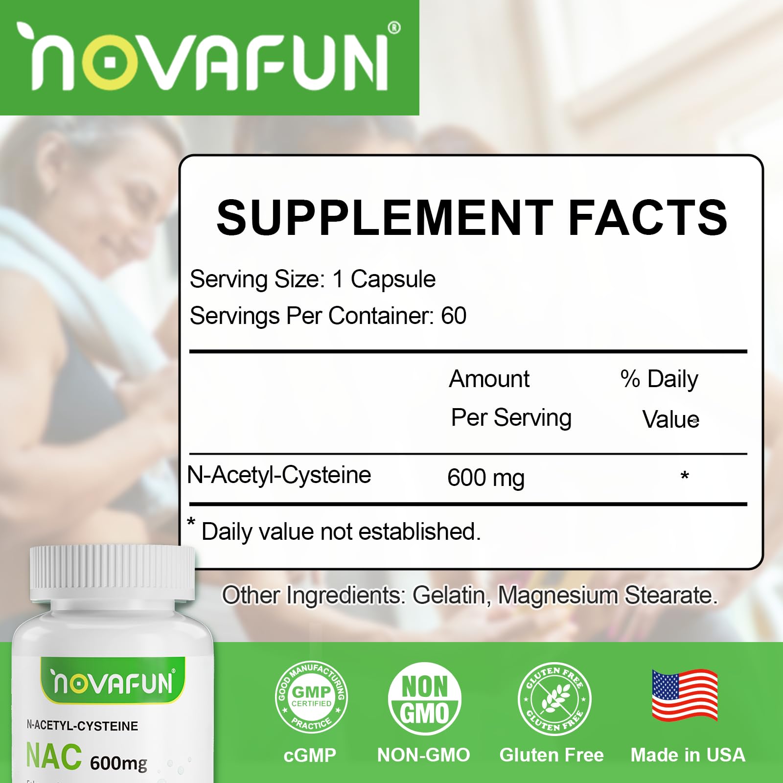 Close-up of NAC 600mg bottle label