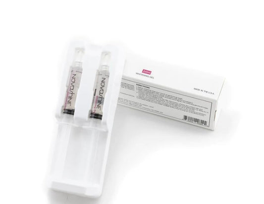 Two 5ml Novashine whitening gel syringes in a box