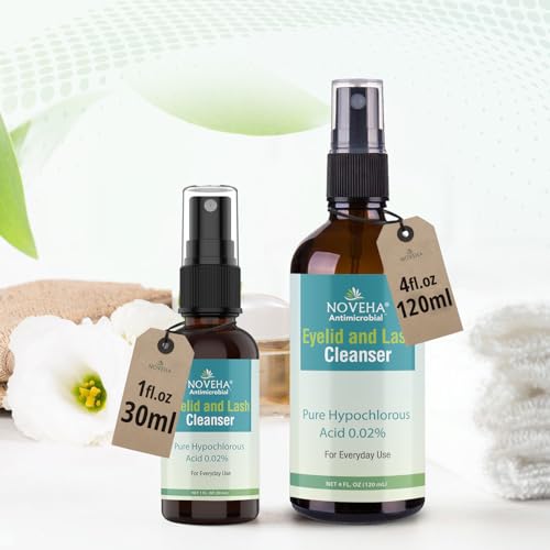 NOVEHA Eyelid Cleanser bottle top view highlights compact travel size.