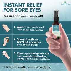 NOVEHA Eyelid Cleanser hypoallergenic formula suitable for sensitive skin.