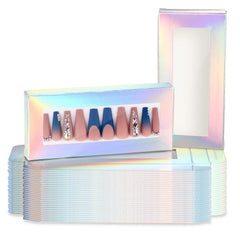 Noverlife nail packaging box with holographic window highlights nail designs.