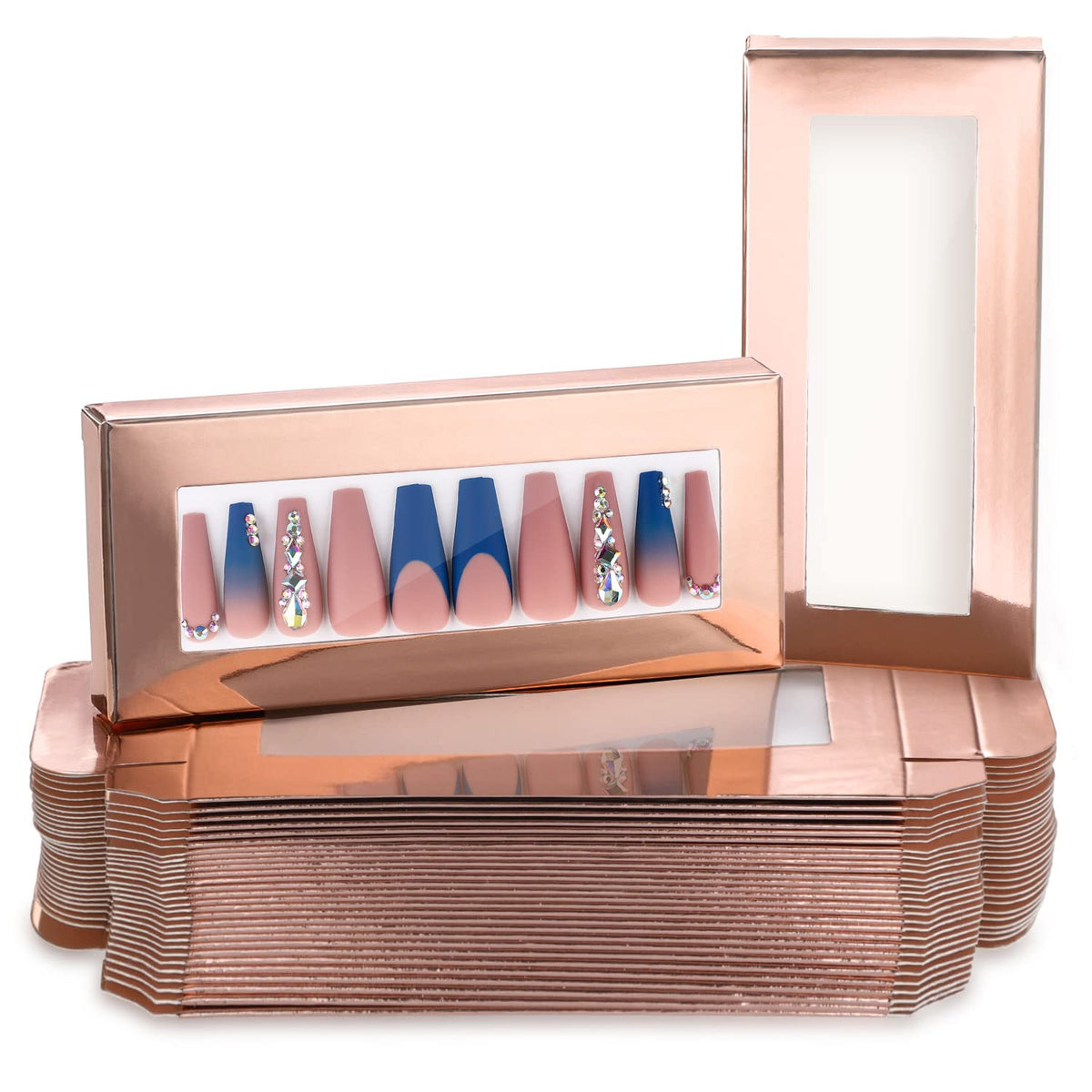 Noverlife rose gold empty nail box with pullable paper for easy display.