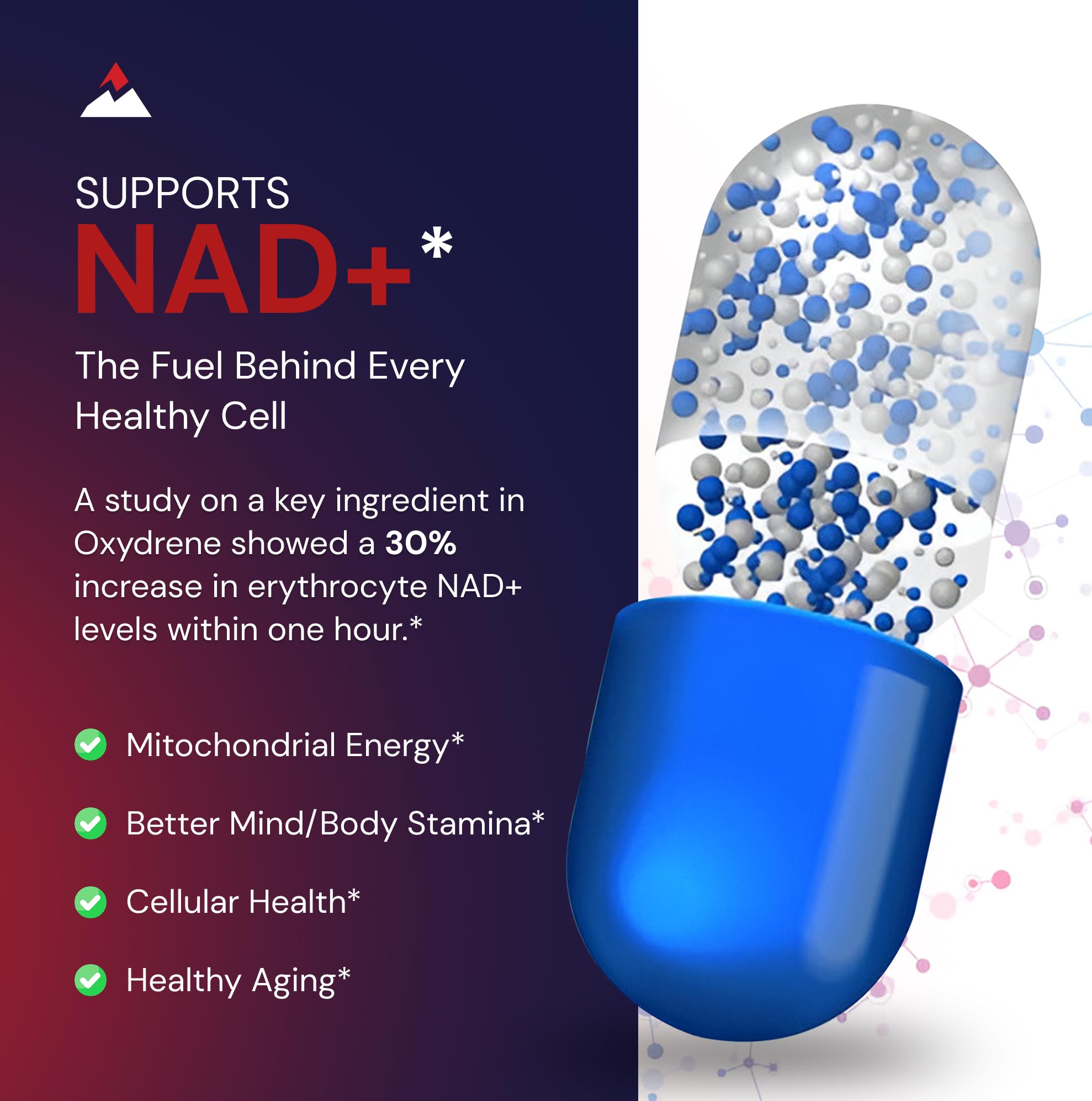 NAD+ booster supplement bottle on white background