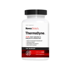 Novex Biotech ThermoDyne bottle front—high-energy fat burner for focused workouts