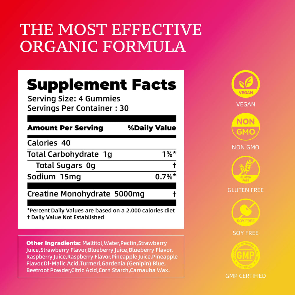 novomins Creatine Monohydrate Gummies bottle with label close-up