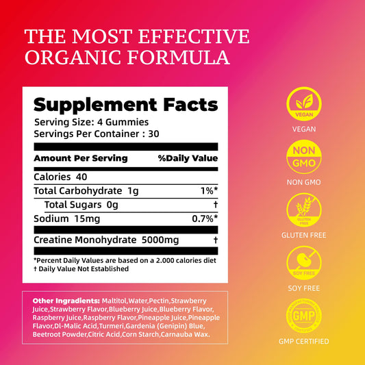 novomins Creatine Monohydrate Gummies bottle with label close-up