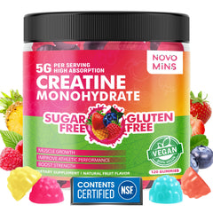 Front view of novomins Creatine Monohydrate Gummies bottle