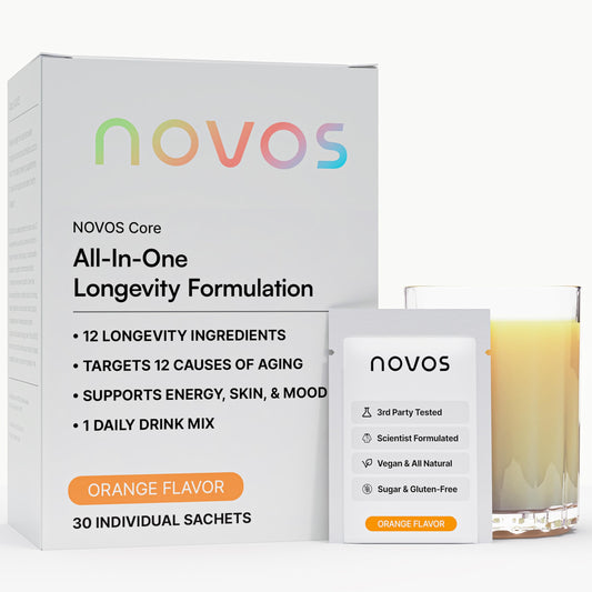 Front view of NOVOS Core Longevity Mix orange sachet