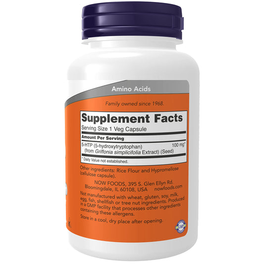 Two-pack NOW Foods 5-HTP 100 mg Mega-Value with 120 vegan capsules