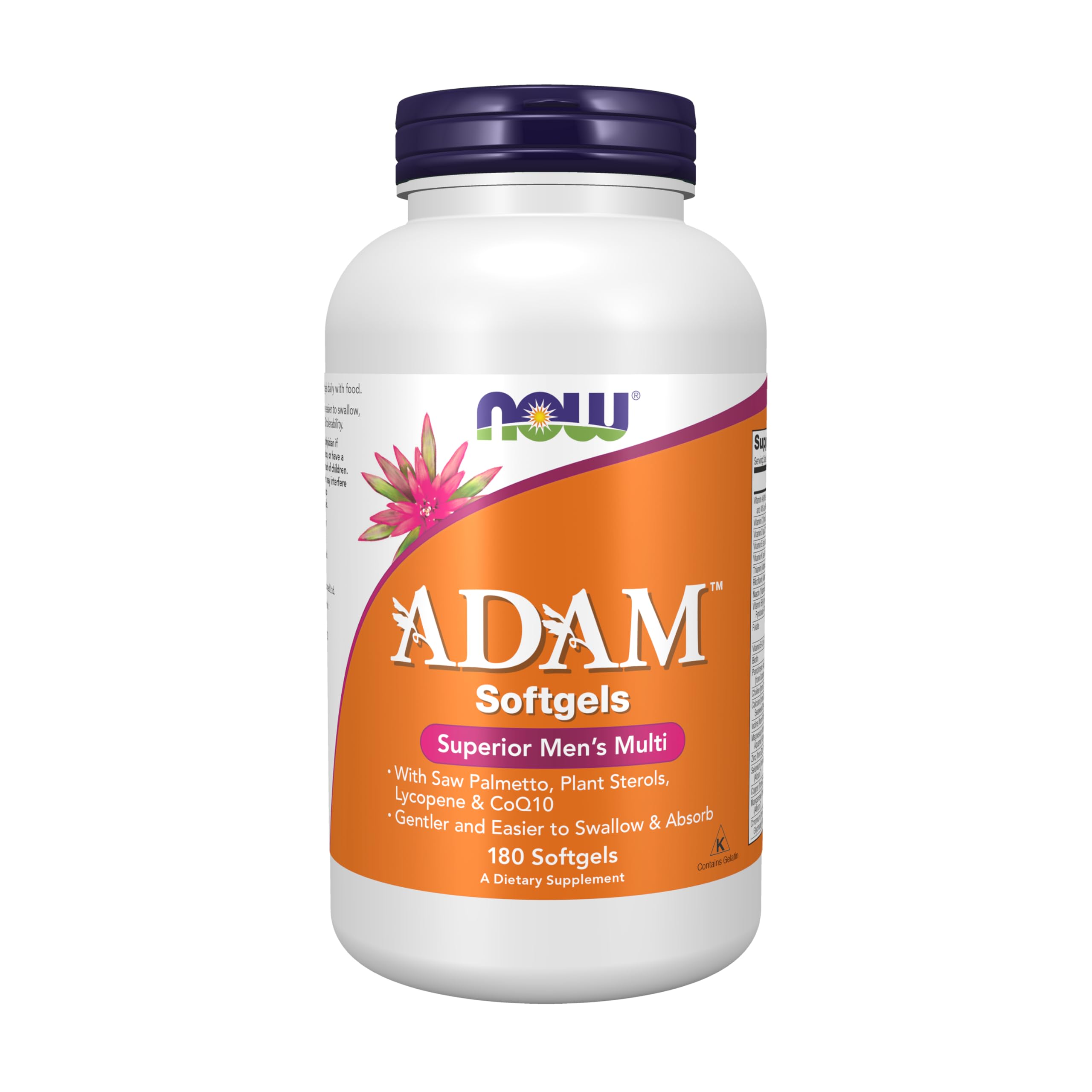 Label on NOW ADAM Men's Multivitamin softgels bottle
