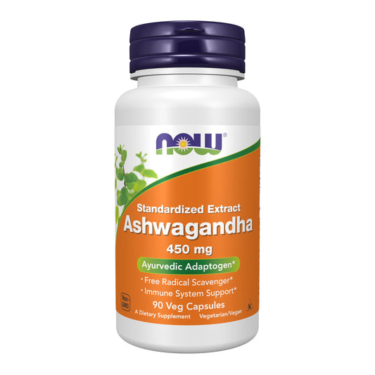 NOW Ashwagandha 450 mg standardized extract capsules bottle