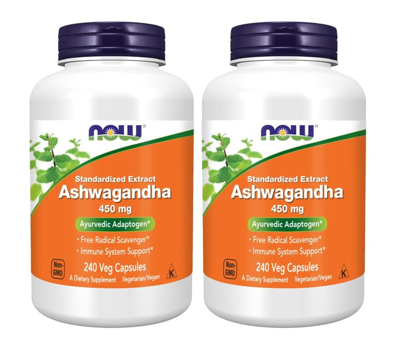 NOW Foods Ashwagandha Extract 450 mg vegan capsules bottle - pack of 2