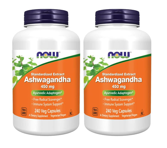 NOW Foods Ashwagandha Extract 450 mg vegan capsules bottle - pack of 2