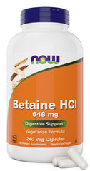 NOW Foods Betaine HCl 648 mg bottle label