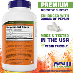 Close-up of NOW Betaine HCl 648 mg bottle and capsules