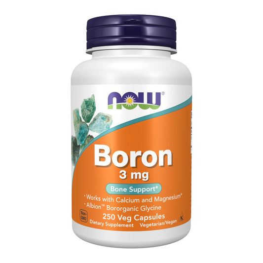 NOW Boron 3 mg Bororganic Glycine capsule for structural support, 250 vegan capsules