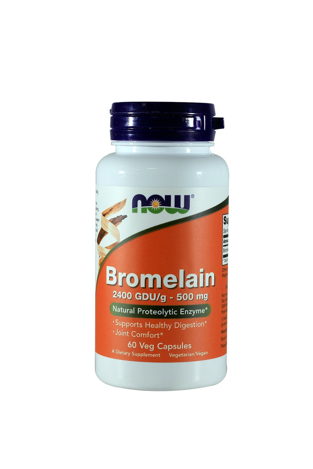 NOW Foods Bromelain 2400 GDU 500 mg capsules – Pack of 2, front view