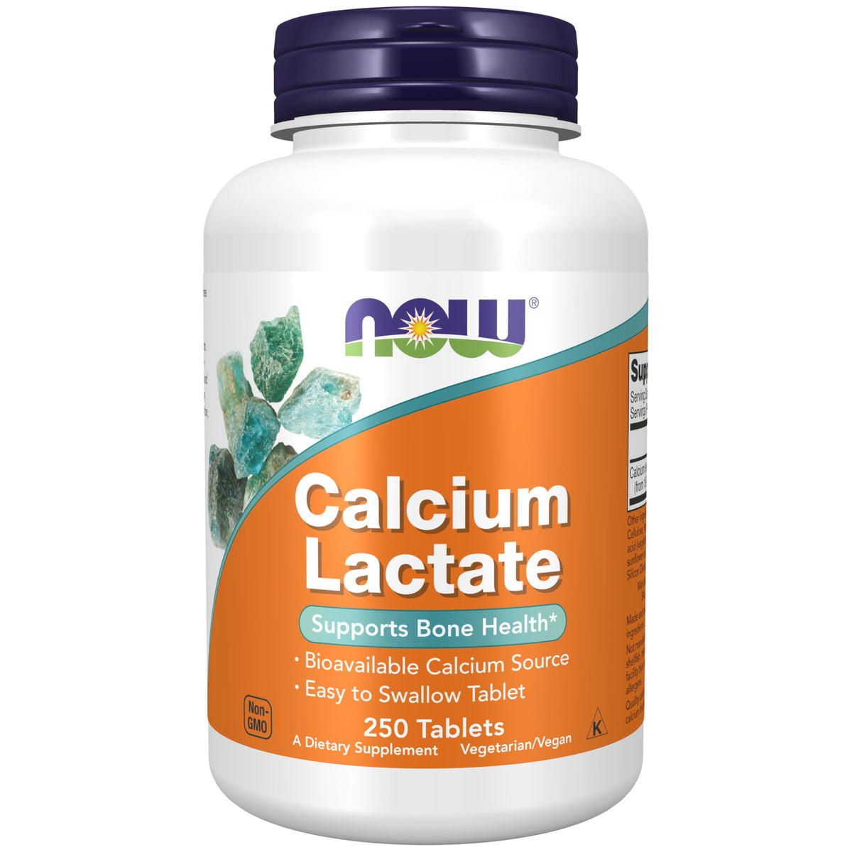 NOW Calcium Lactate bottle with 250 tablets front view