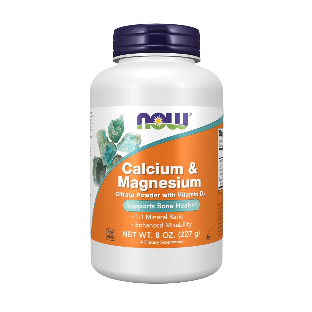 Front view of NOW Foods Calcium & Magnesium Citrate Powder with Vitamin D3 8 oz
