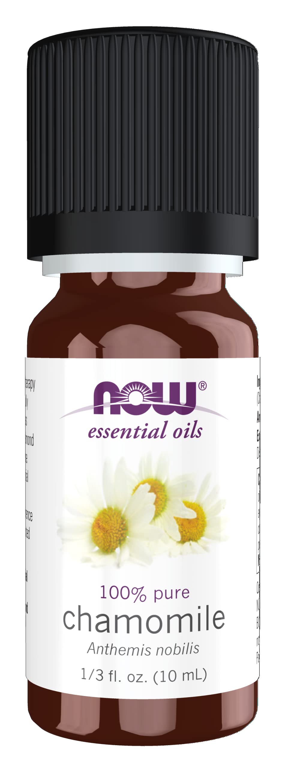 NOW Chamomile essential oil bottle with child-resistant cap, 10 ml