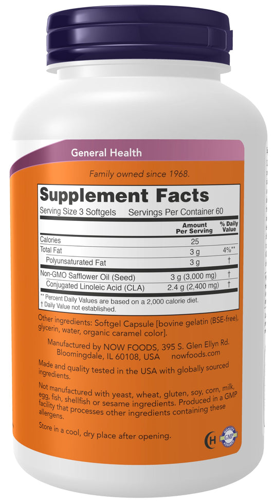 Close-up of NOW CLA softgels capsules