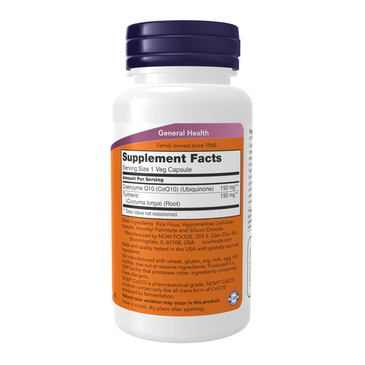 CoQ10 capsules inside NOW bottle