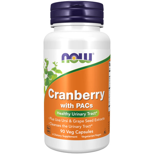 NOW Cranberry with PACs Uva Ursi and Grape Seed Extracts bottle label