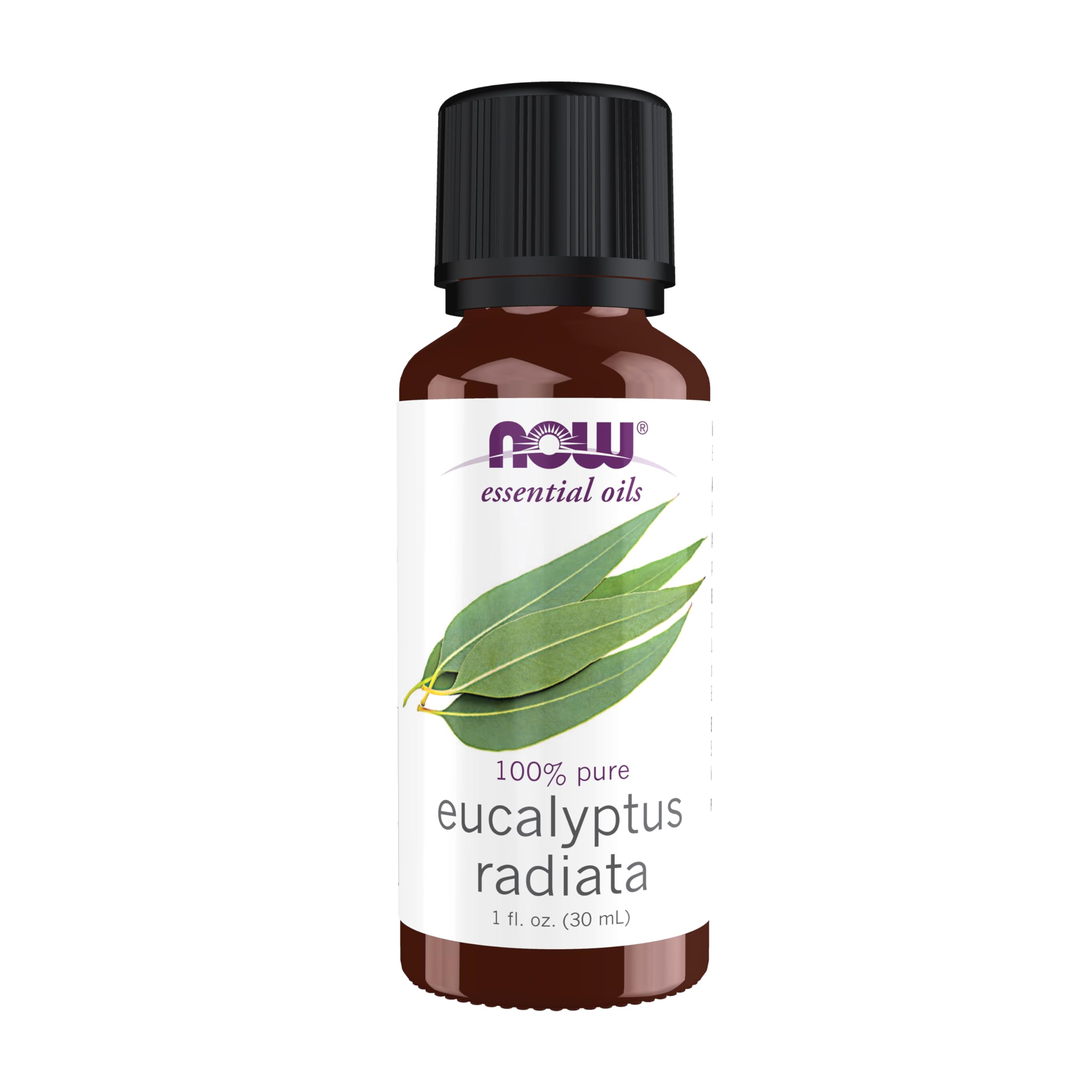 NOW Essential Oils Eucalyptus Radiata Oil 1 oz bottle with child-resistant cap