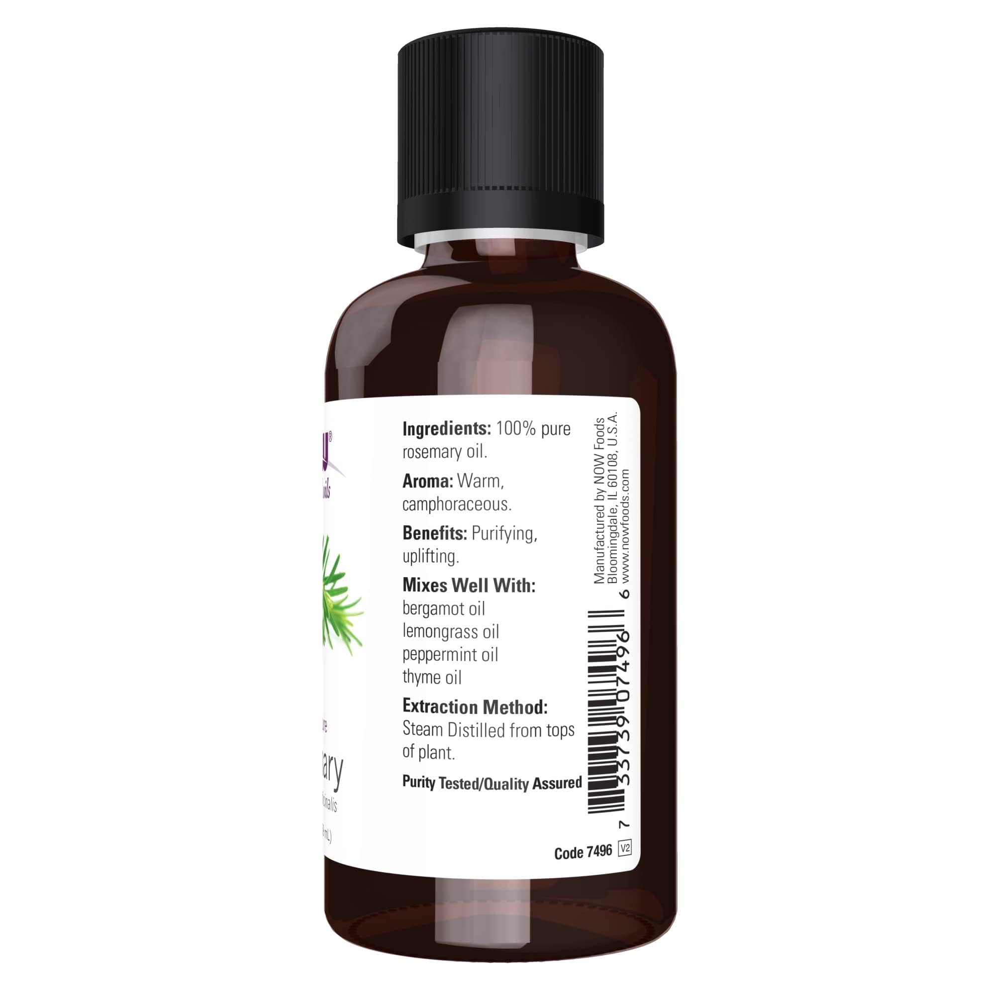 Label indicating 100% pure rosemary oil