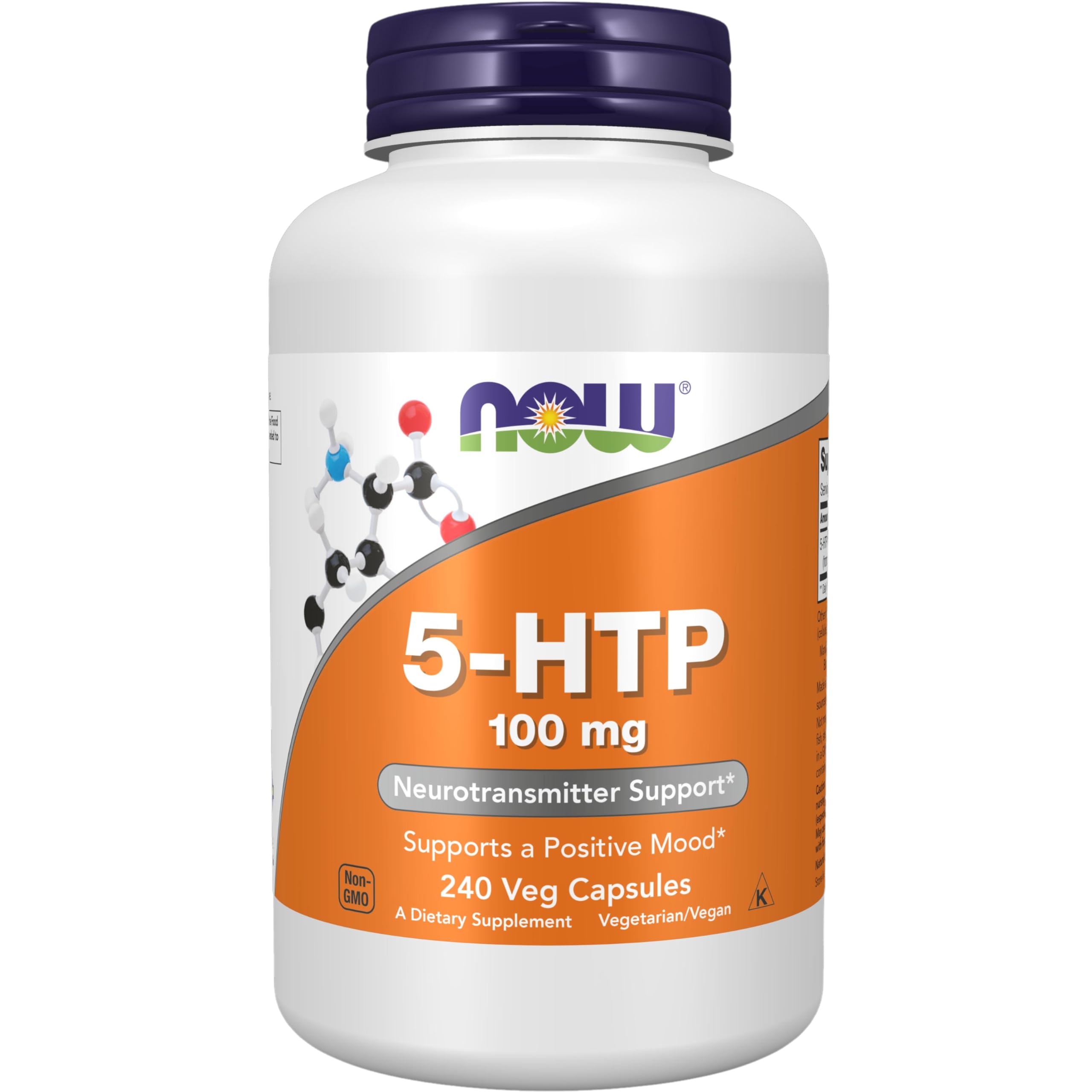 NOW Foods 5-HTP 100 mg bottle with 240 vegan capsules