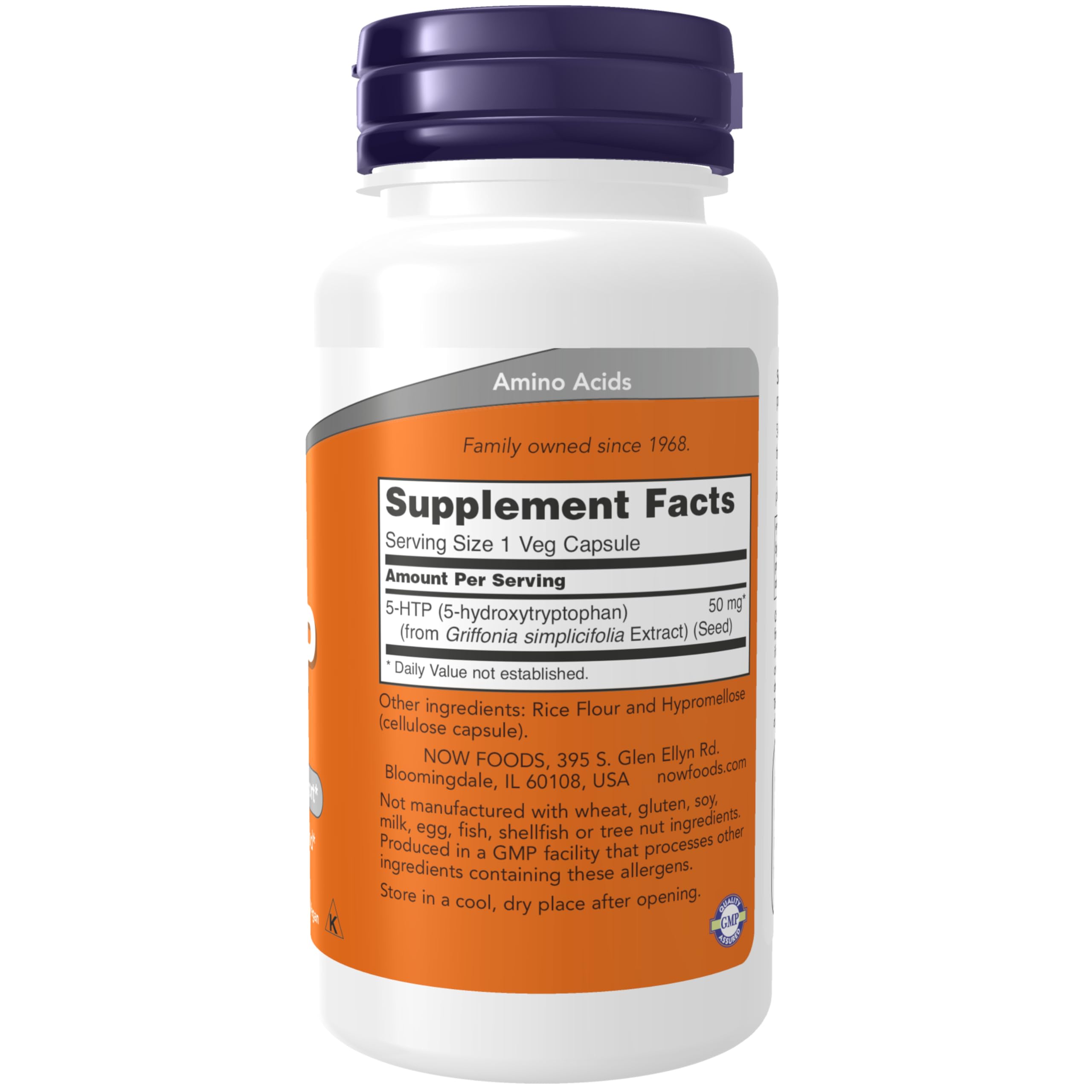 NOW Foods 5-HTP 50 mg product label