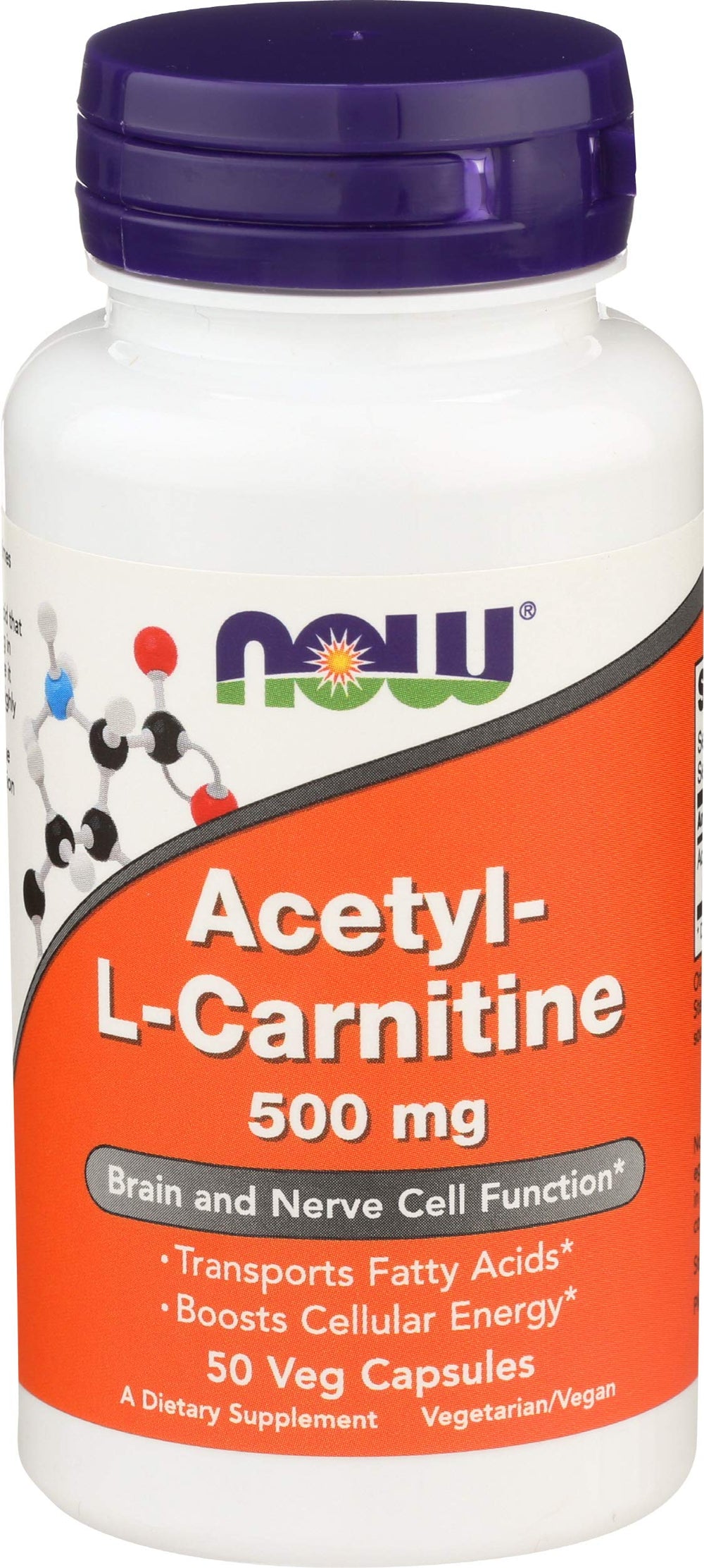 NOW Foods Acetyl L-Carn 500 mg capsules bottle - 50 count