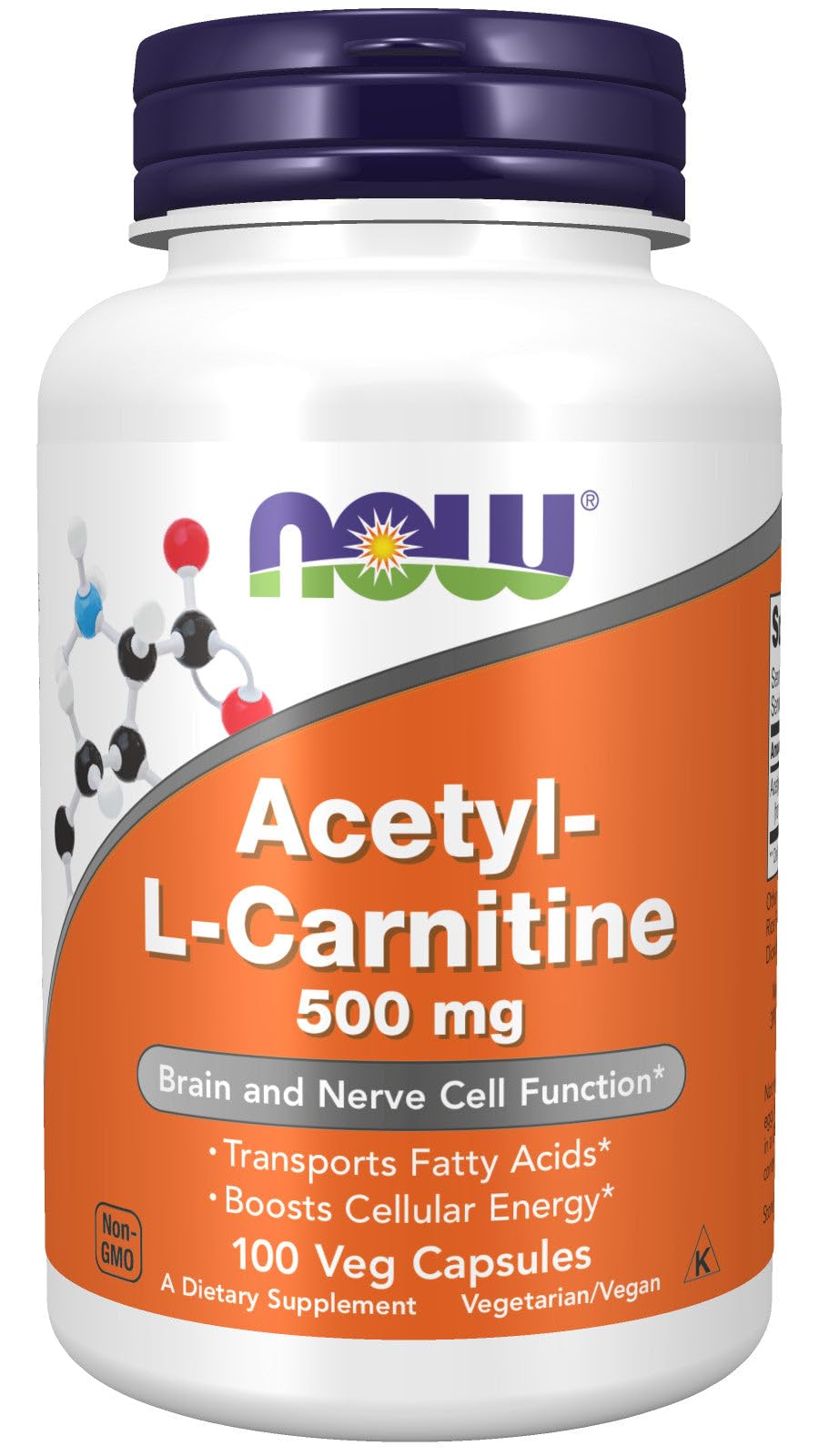 Now Foods Acetyl L-Carnitine 500 mg bottle - 100 capsules