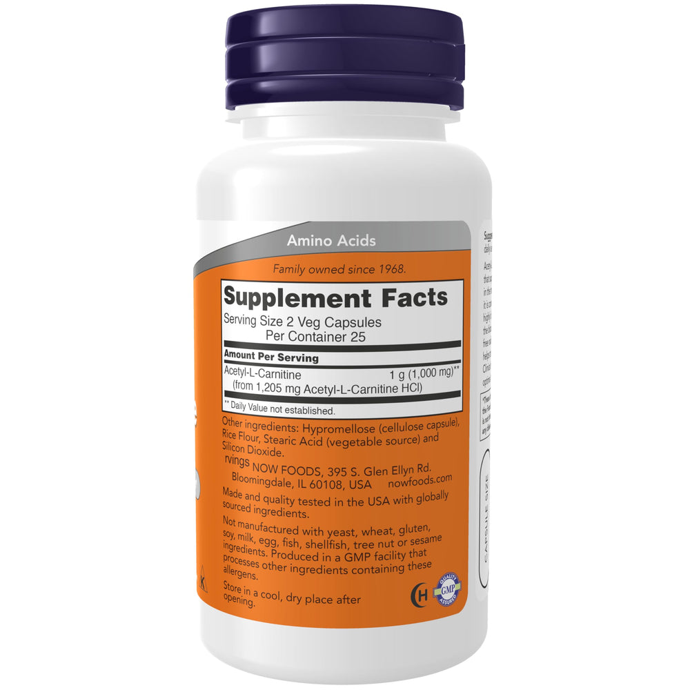 NOW Foods Acetyl-L-Carnitine 500 mg veg capsules bottle image