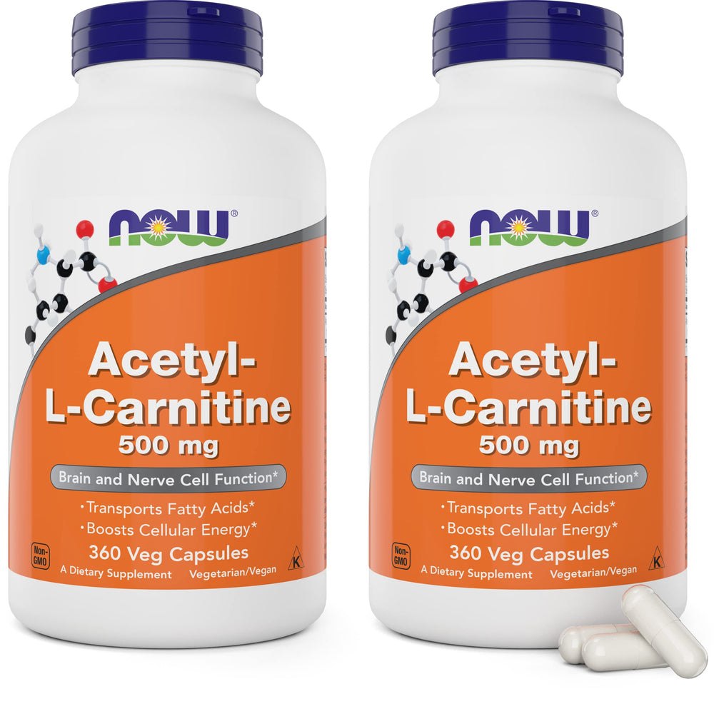 NOW Foods Acetyl L-Carnitine 500mg 2-Pack bottle and 720 capsules
