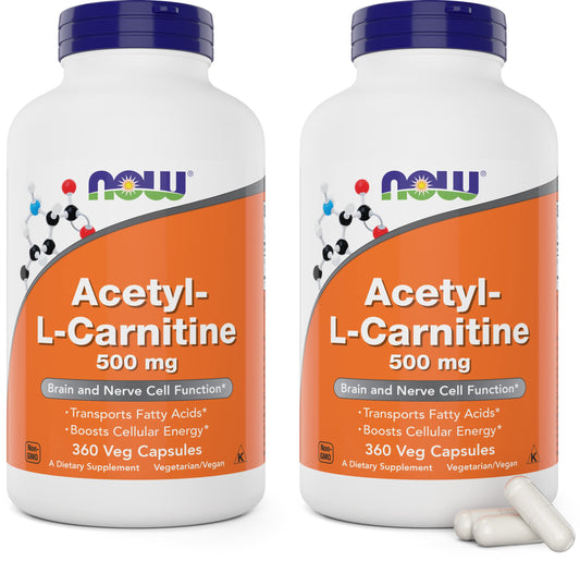 NOW Foods Acetyl L-Carnitine 500mg 2-Pack bottle and 720 capsules