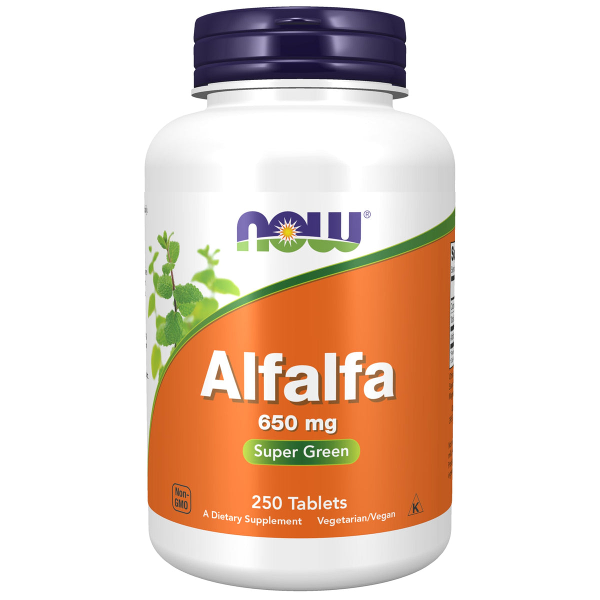 NOW Foods Alfalfa 650 mg bottle and label