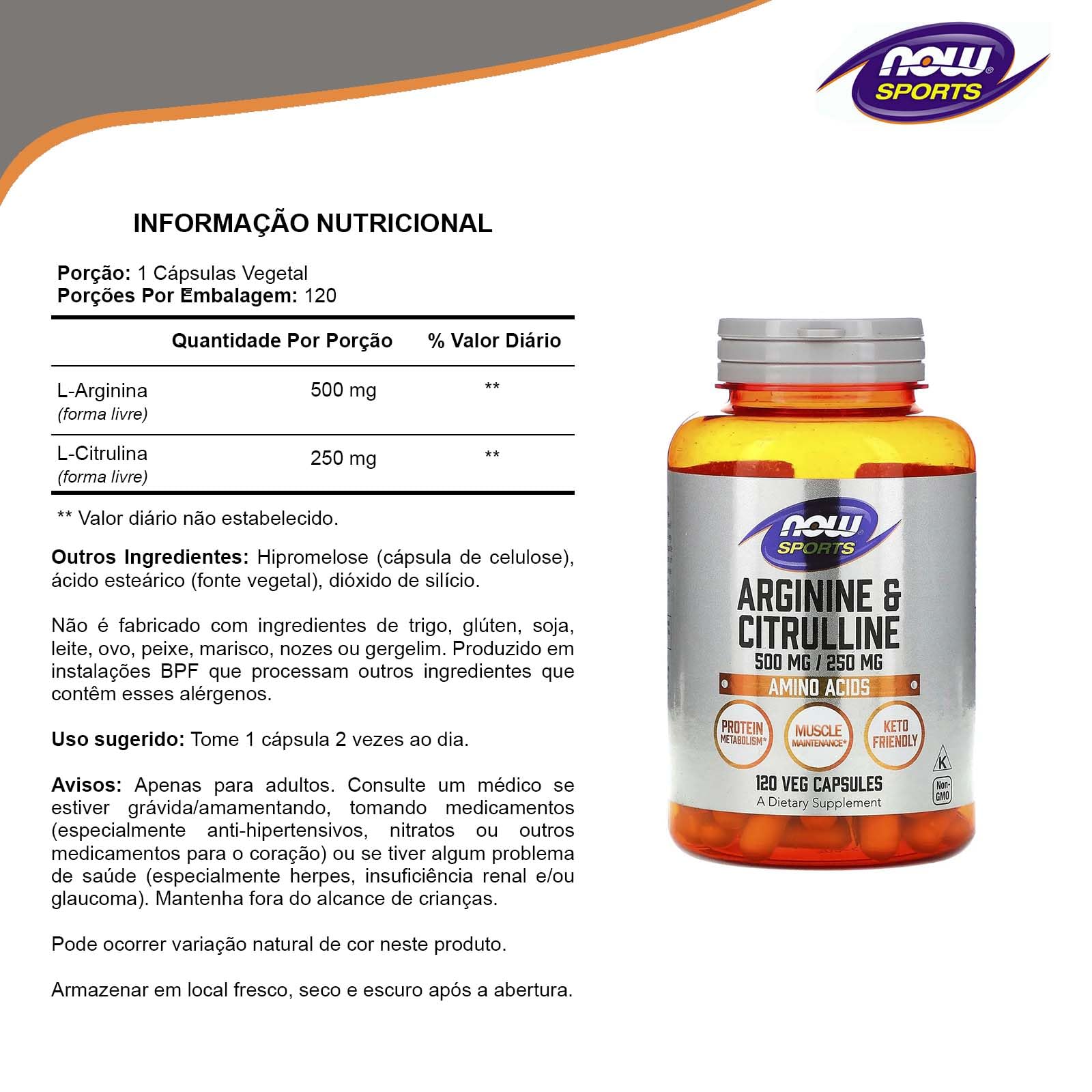 Supplement facts panel for Arginine Citrulline Now Foods