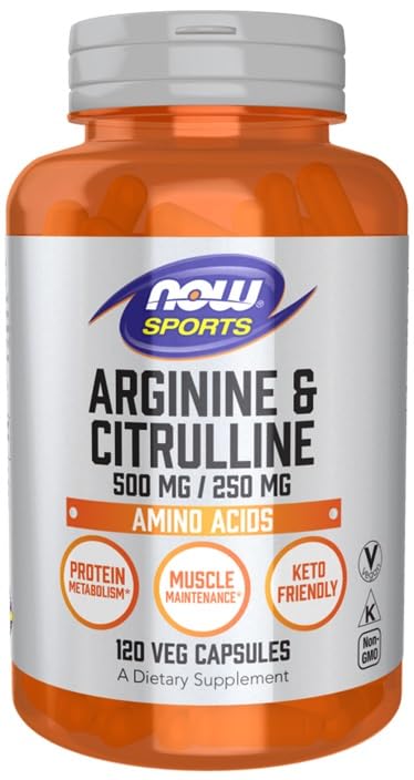 Front view of Now Foods Arginine Citrulline 120 capsules bottle