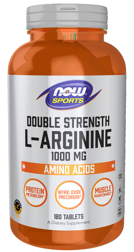 NOW Foods L-Arginine Double Strength 1000 mg bottle – front view
