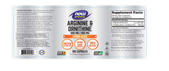 Now Foods Arginine Ornithine 100 Caps bottle - label and side view