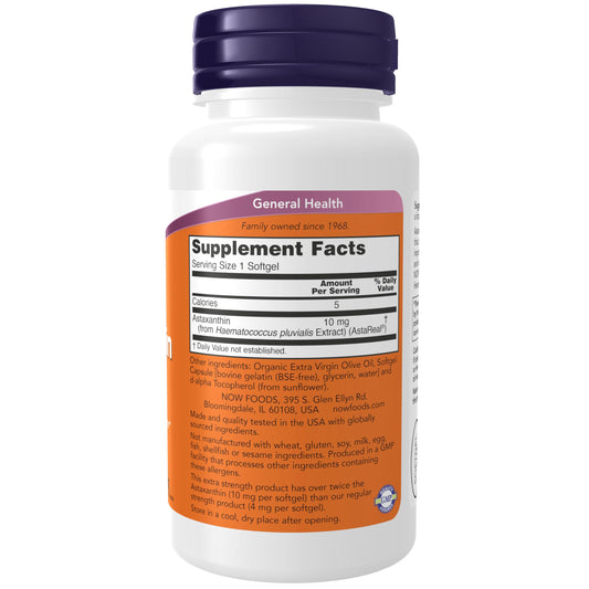 Astaxanthin 10mg softgels on white background
