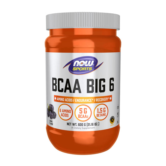 NOW Foods BCAA Big 6 grape flavor 600 g packaging front